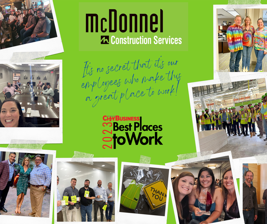 Photos of McDonnel employees in celebration of being named to the New Orleans CityBusiness Best Places to Work list for 2023.